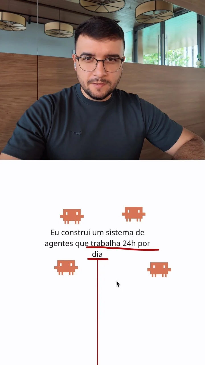 Rodrigo explicando em um Reel como controla seus agentes de qualquer lugar pelo Slack
